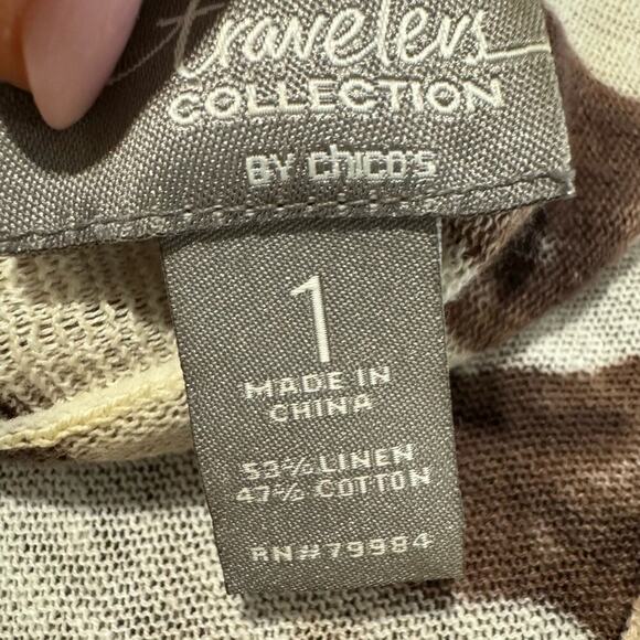 Chicos Travelers LINEN blend Animal Print Open Cardigan -Medium - Picture 5 of 6